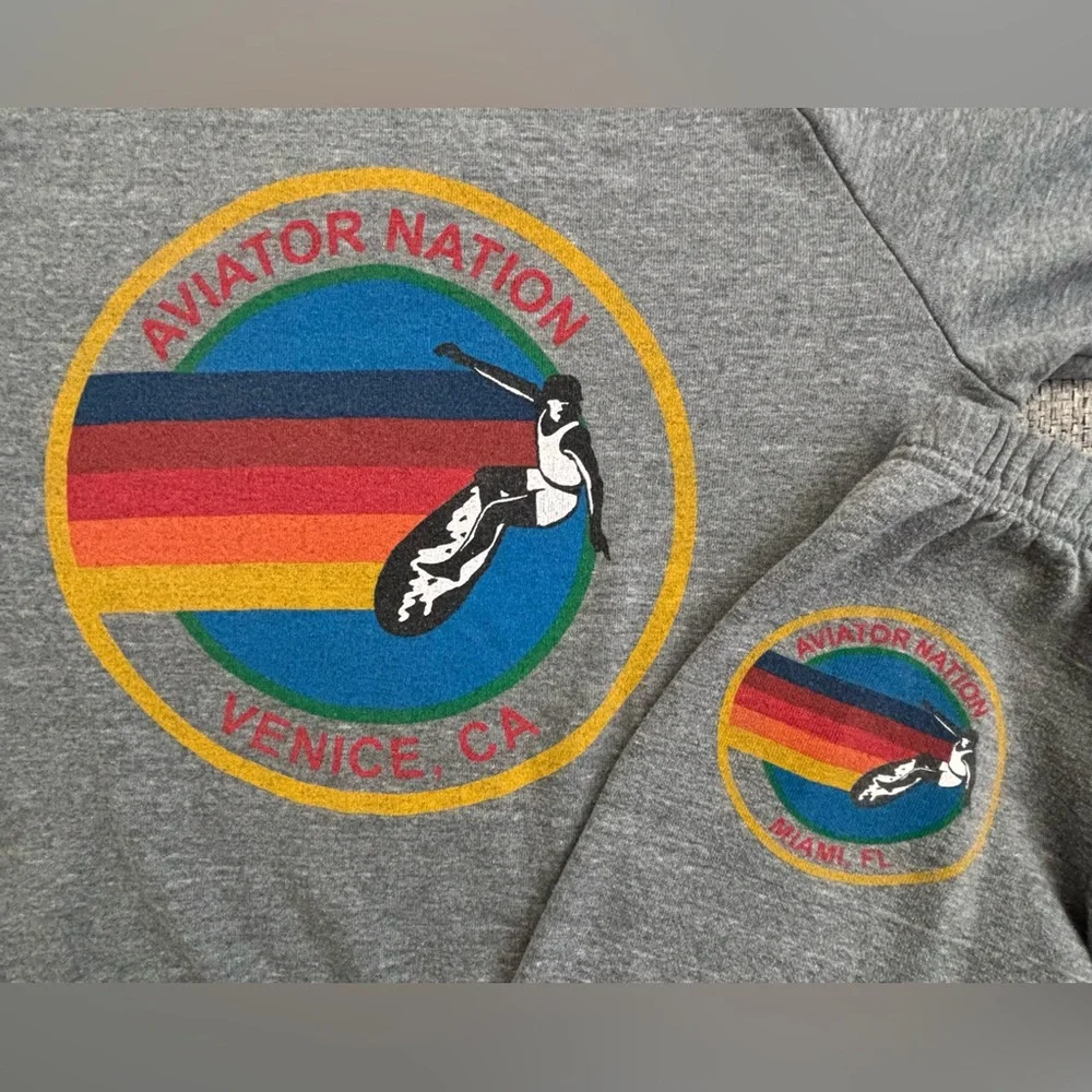 Aviator Nation 🌈 Grey Venice Logo Sweatshirt & Miami Logo Sweatpants Size Small - Picture 3 of 13